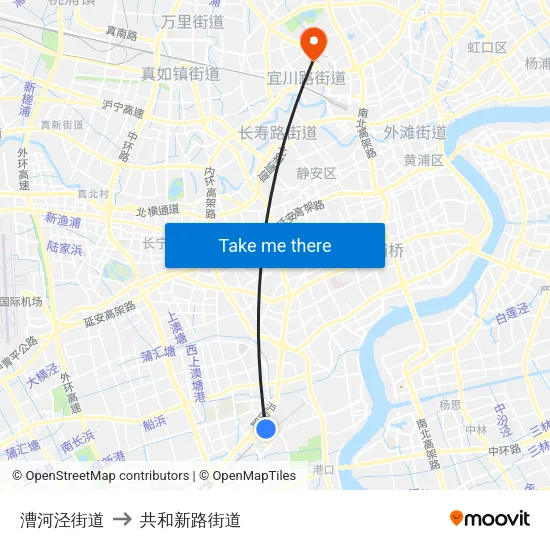 漕河泾街道 to 共和新路街道 map
