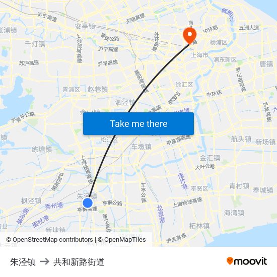 朱泾镇 to 共和新路街道 map