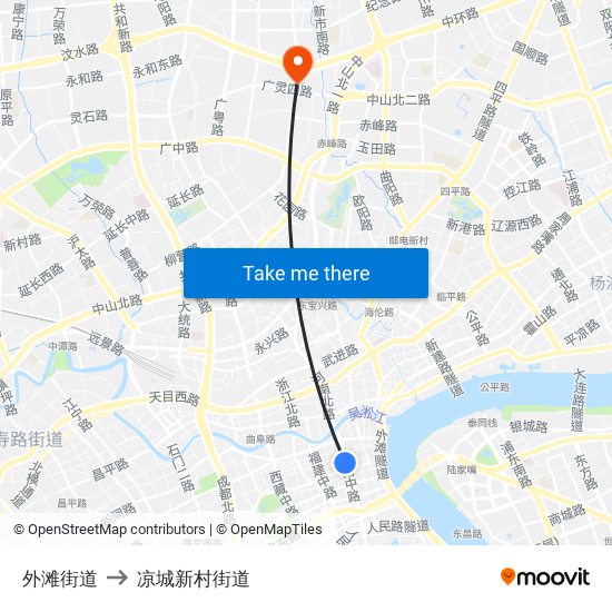 外滩街道 to 凉城新村街道 map