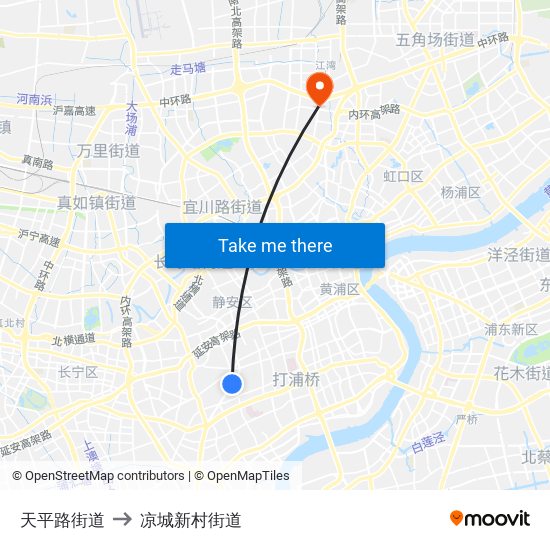 天平路街道 to 凉城新村街道 map