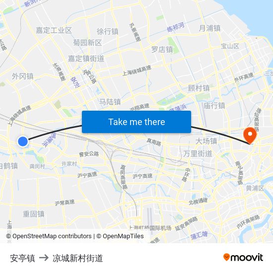 安亭镇 to 凉城新村街道 map