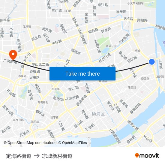 定海路街道 to 凉城新村街道 map