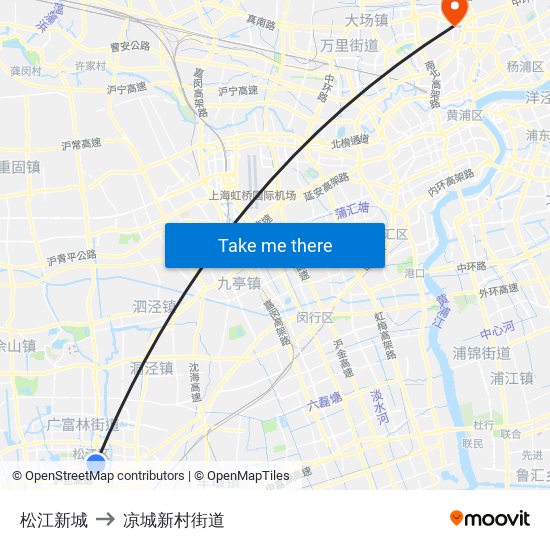 松江新城 to 凉城新村街道 map