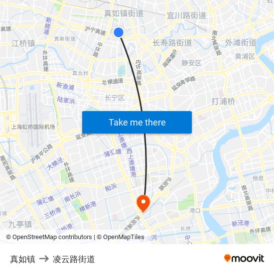 真如镇 to 凌云路街道 map