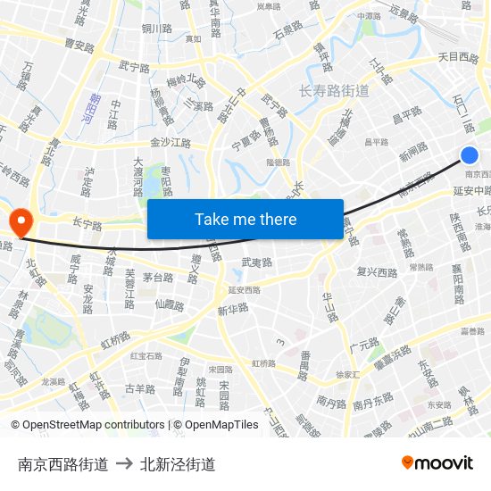 南京西路街道 to 北新泾街道 map