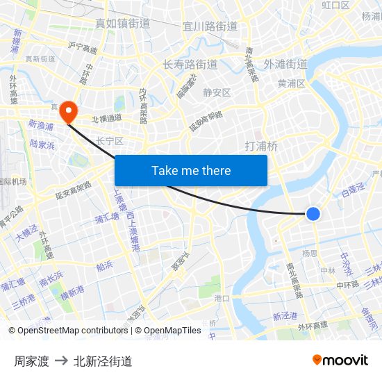 周家渡 to 北新泾街道 map