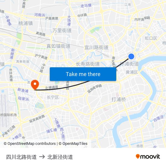 四川北路街道 to 北新泾街道 map