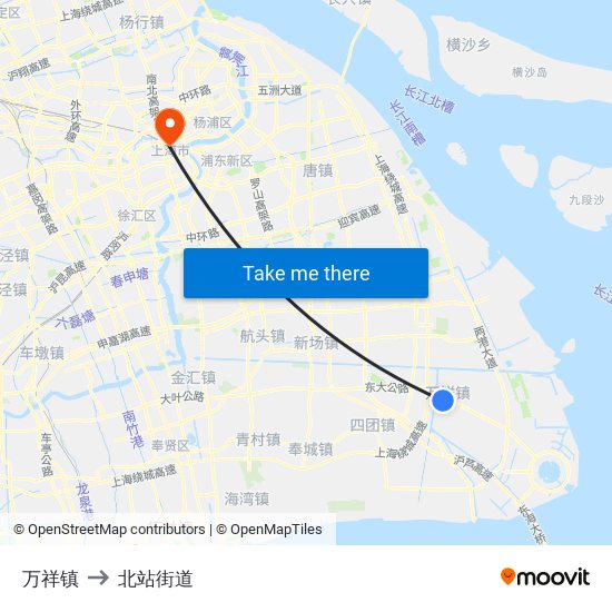 万祥镇 to 北站街道 map