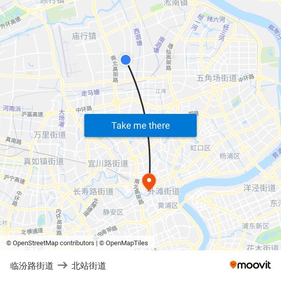 临汾路街道 to 北站街道 map