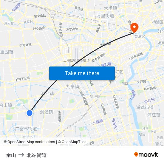 佘山 to 北站街道 map