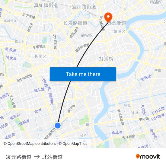 凌云路街道 to 北站街道 map