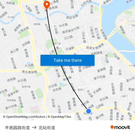 半淞园路街道 to 北站街道 map