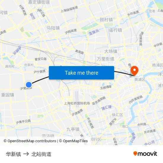 华新镇 to 北站街道 map