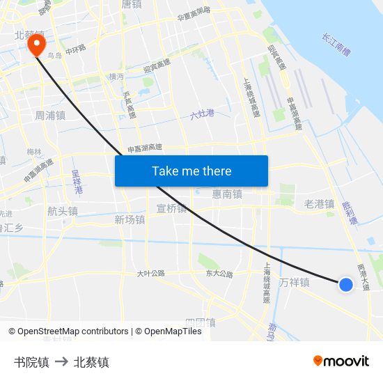 书院镇 to 北蔡镇 map
