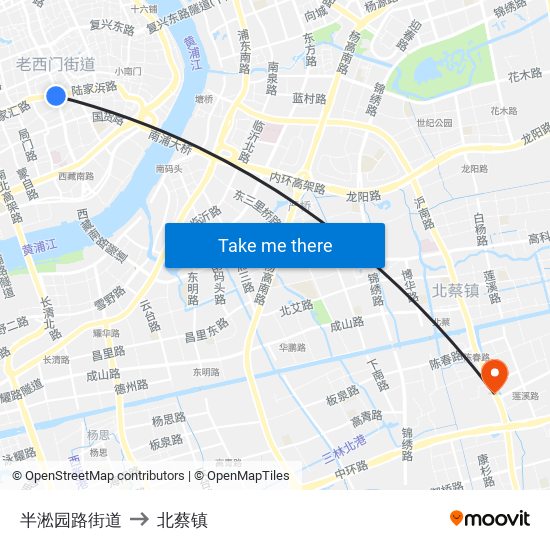 半淞园路街道 to 北蔡镇 map