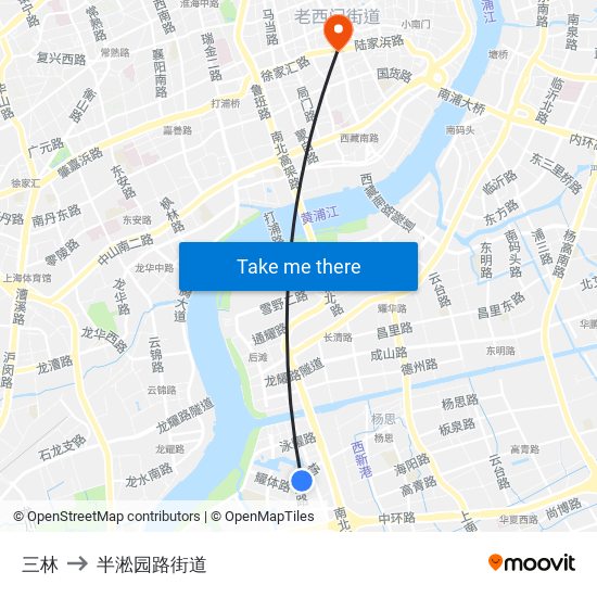 三林 to 半淞园路街道 map