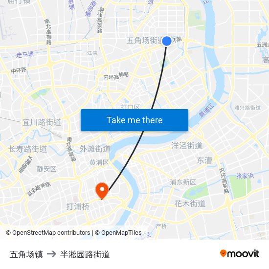 五角场镇 to 半淞园路街道 map