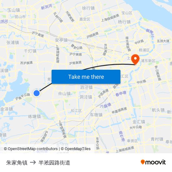 朱家角镇 to 半淞园路街道 map