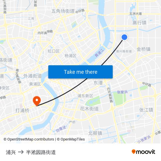 浦兴 to 半淞园路街道 map