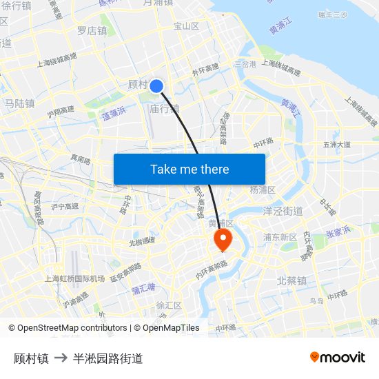 顾村镇 to 半淞园路街道 map