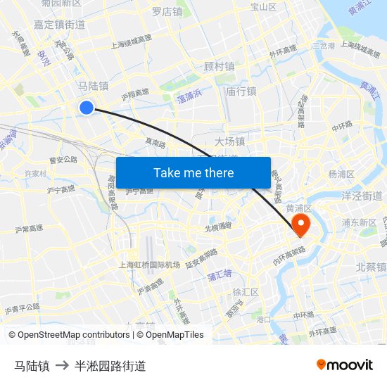 马陆镇 to 半淞园路街道 map