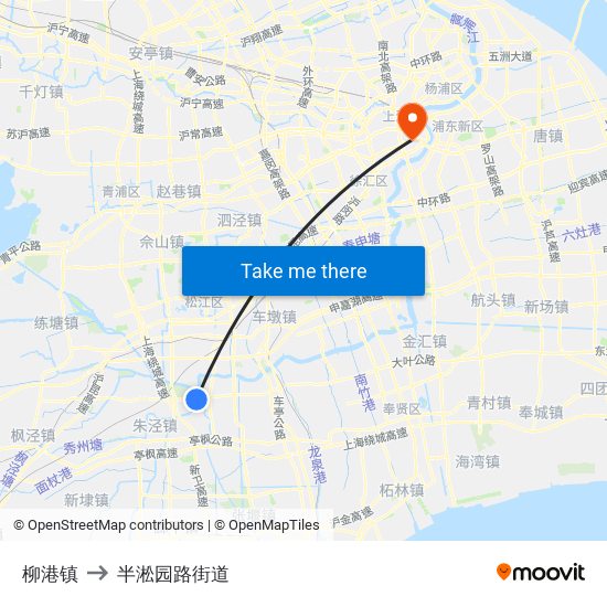 柳港镇 to 半淞园路街道 map