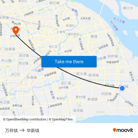 万祥镇 to 华新镇 map