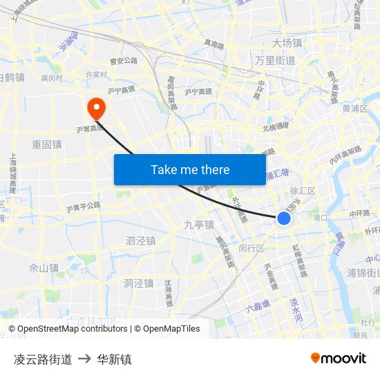 凌云路街道 to 华新镇 map