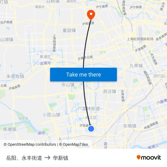 岳阳、永丰街道 to 华新镇 map