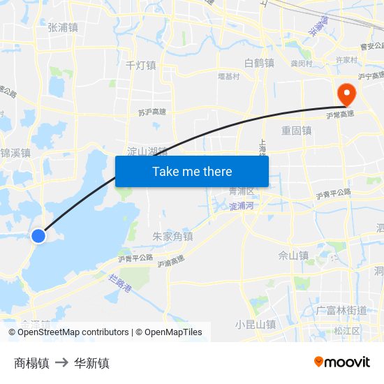 商榻镇 to 华新镇 map