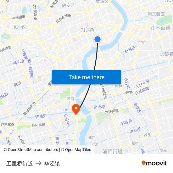 五里桥街道 to 华泾镇 map