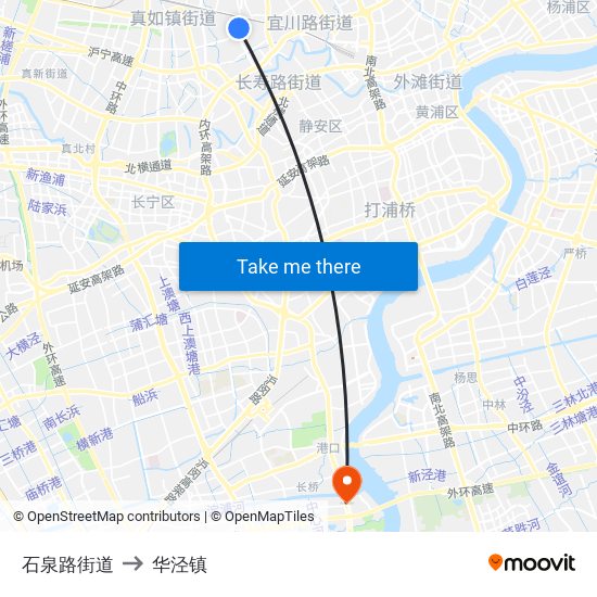 石泉路街道 to 华泾镇 map