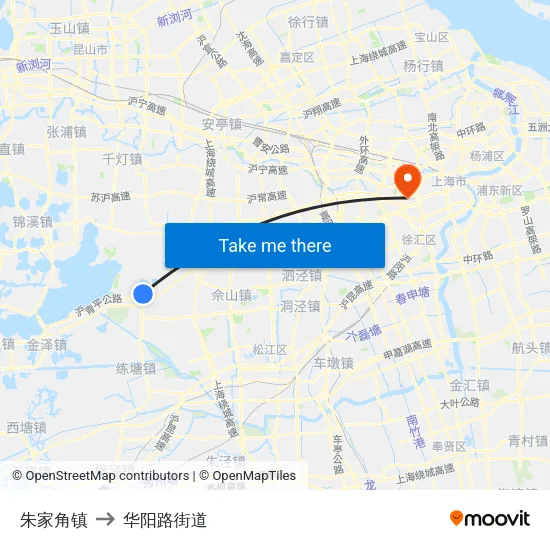 朱家角镇 to 华阳路街道 map