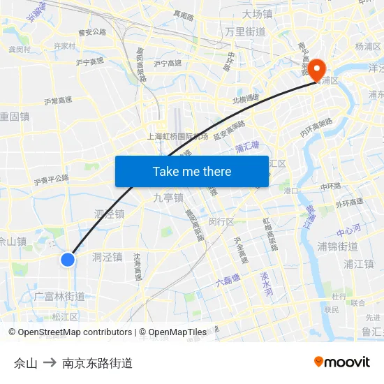 佘山 to 南京东路街道 map