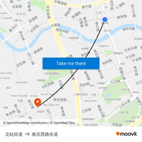 北站街道 to 南京西路街道 map