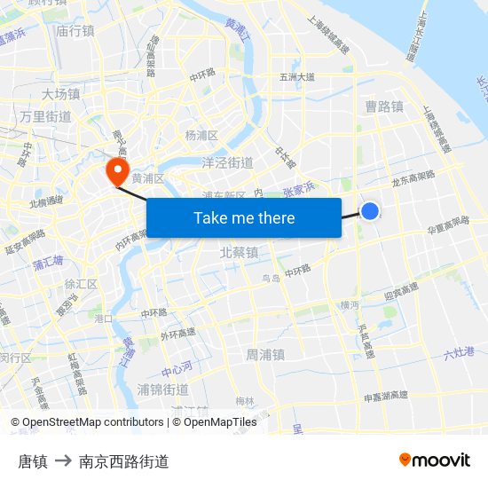 唐镇 to 南京西路街道 map