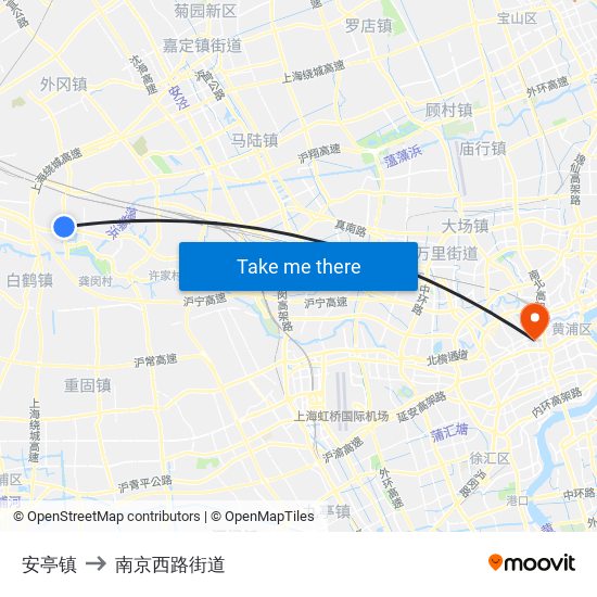 安亭镇 to 南京西路街道 map