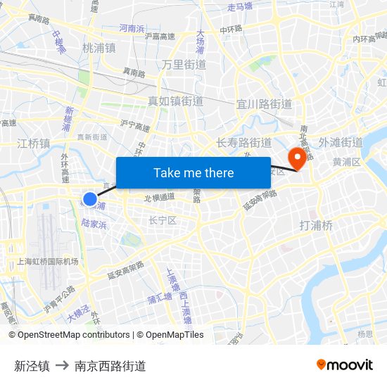 新泾镇 to 南京西路街道 map