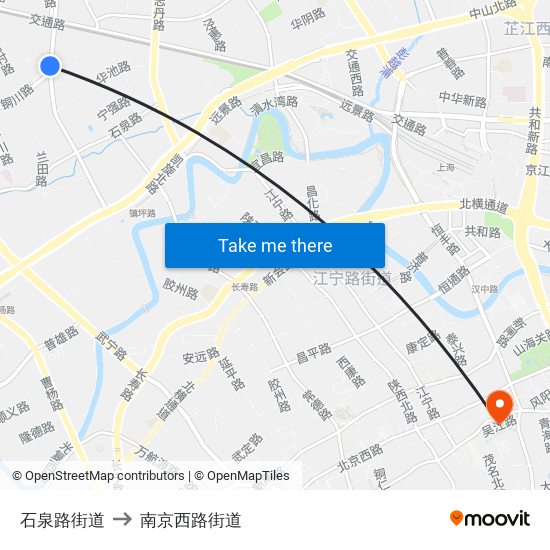 石泉路街道 to 南京西路街道 map