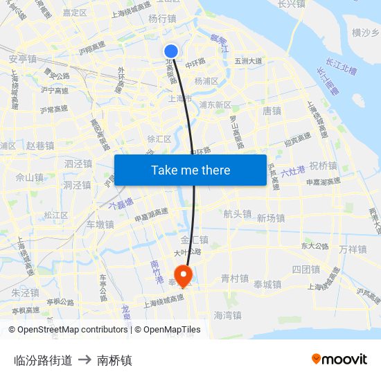 临汾路街道 to 南桥镇 map