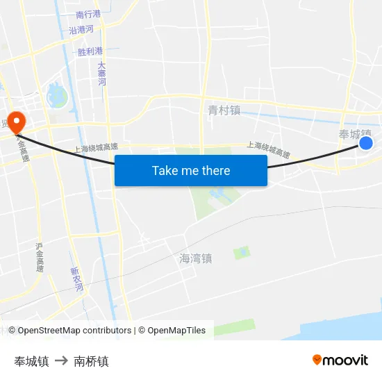 奉城镇 to 南桥镇 map