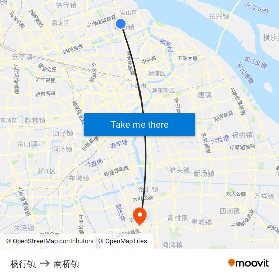 杨行镇 to 南桥镇 map