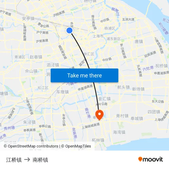 江桥镇 to 南桥镇 map