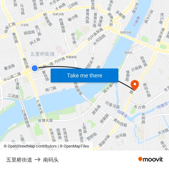 五里桥街道 to 南码头 map