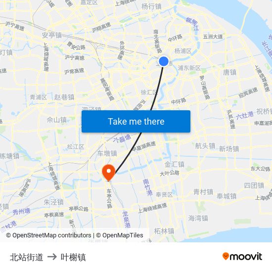 北站街道 to 叶榭镇 map