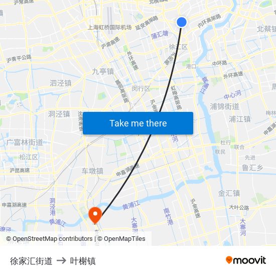 徐家汇街道 to 叶榭镇 map