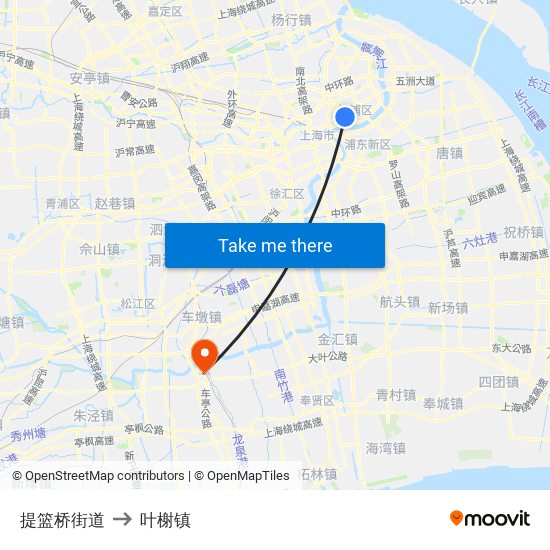 提篮桥街道 to 叶榭镇 map