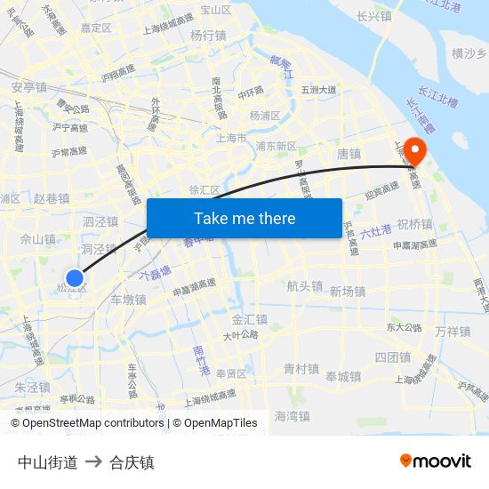 中山街道 to 合庆镇 map