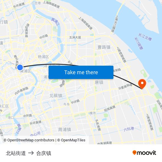 北站街道 to 合庆镇 map