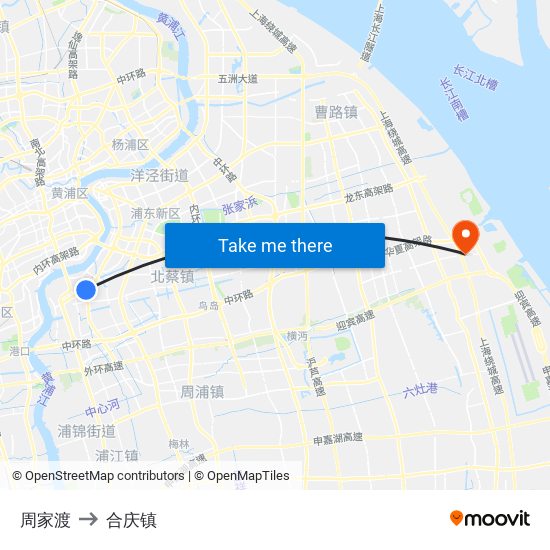 周家渡 to 合庆镇 map